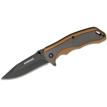 Ten składany nóż firmy Schrade wyposażono w system obrotowy Ultra-Glide, który zapewnia płynne i szybkie otwieranie noża. Szybkie otwieranie ułatwiają zintegrowany flipper i obustronny zaczep na kciuk.